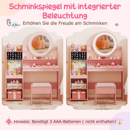 Kids Vanity Table with Mirror, Light & Stool – Pink