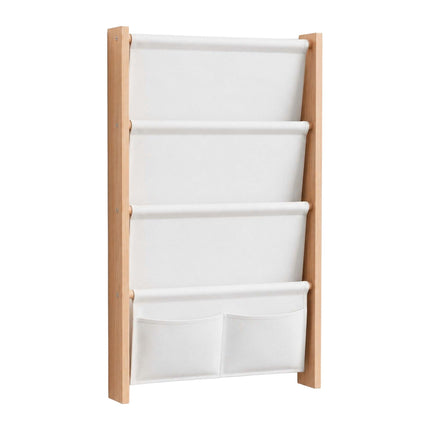 Kids' Wall Bookshelf with Fabric Pockets, MDF & Polyester