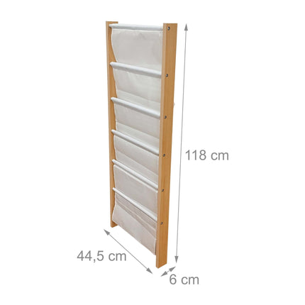 Kids' Wall Bookshelf with Fabric Pockets – Natural/White