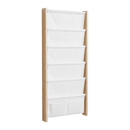 Kids' Wall Bookshelf with Fabric Pockets – Natural/White