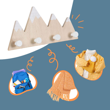 Kids Wall Coat Rack, 4 Hooks – Mountain Design