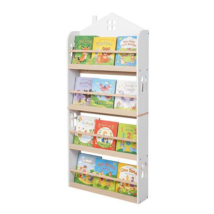 Kids' Wall-Mounted Bookcase, White, House Shape