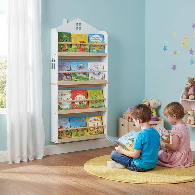 Kids' Wall-Mounted Bookcase, White, House Shape