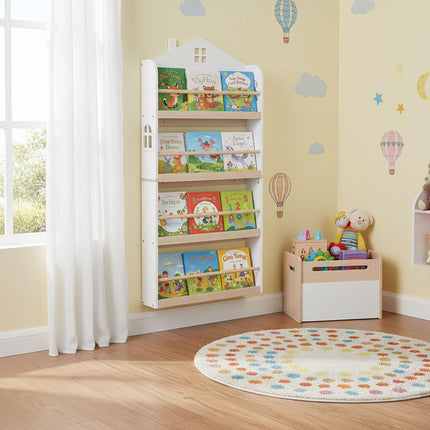 Kids' Wall-Mounted Bookcase, White, House Shape