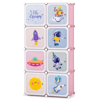 Kids Wardrobe Organizer, 8-Cube Pink Plastic Shelving