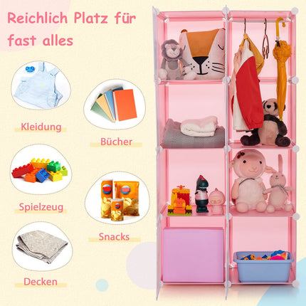 Kids Wardrobe Organizer, 8-Cube Pink Plastic Shelving