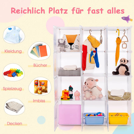 Kids Wardrobe with 2 Hanging Sections & 12 Cubes