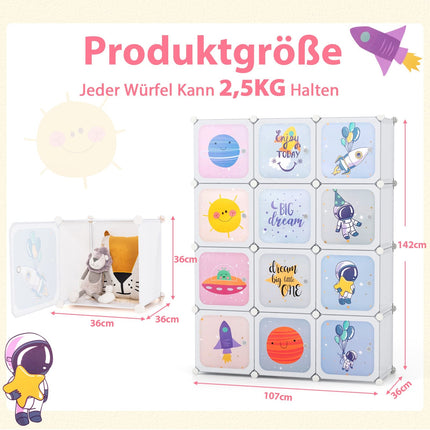 Kids Wardrobe with 2 Hanging Sections & 12 Cubes