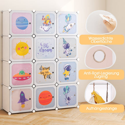 Kids Wardrobe with 2 Hanging Sections & 12 Cubes