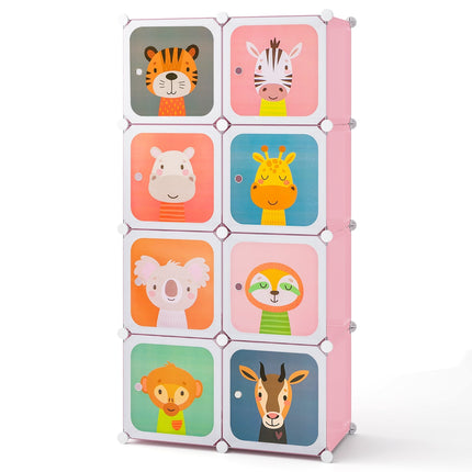 Kids Wardrobe with 8 Cubes & Hanging Space, Pink