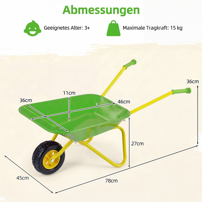 Kids Wheelbarrow with Off-Road Tire, Green, Ages 3+
