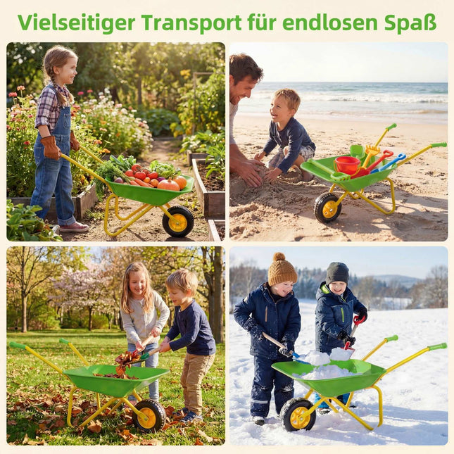 Kids Wheelbarrow with Off-Road Tire, Green, Ages 3+