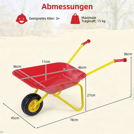 Kids Wheelbarrow with Off-Road Tire, Red & Yellow, Ages 3+