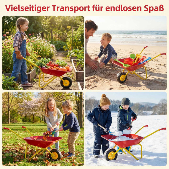 Kids Wheelbarrow with Off-Road Tire, Red & Yellow, Ages 3+