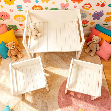 Kids White MDF Seating Set – Table & 2 Stools