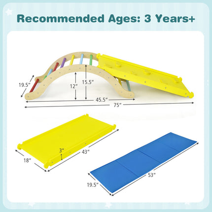 Kids Wooden 3-in-1 Climber Set, Arch Triangle Ramp Mat