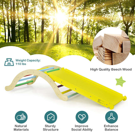 Kids Wooden 3-in-1 Climber Set, Arch Triangle Ramp Mat