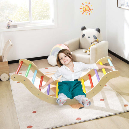 Kids Wooden 3-in-1 Climber Set, Arch Triangle Ramp Mat