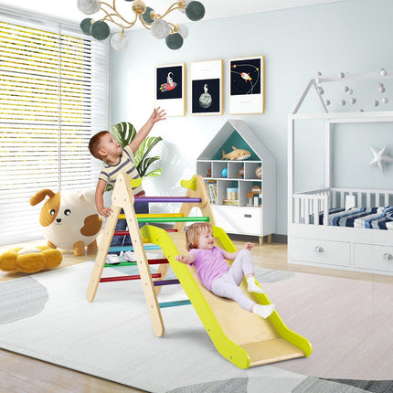 Kids Wooden Climbing Triangle With Adjustable Slide, 1-6Y