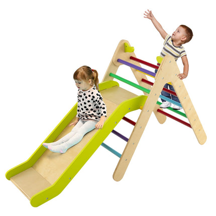 Kids Wooden Climbing Triangle With Adjustable Slide, 1-6Y