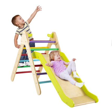 Kids Wooden Climbing Triangle With Adjustable Slide, 1-6Y