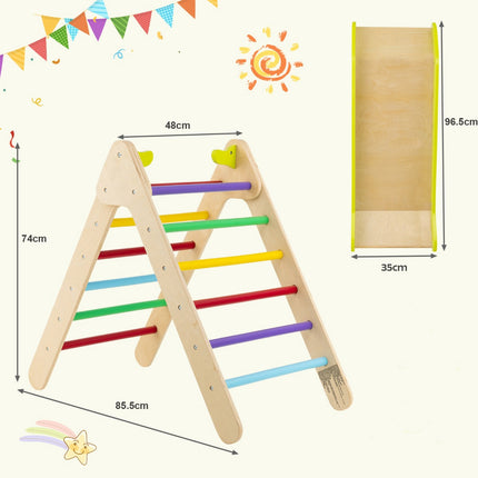 Kids Wooden Climbing Triangle With Adjustable Slide, 1-6Y