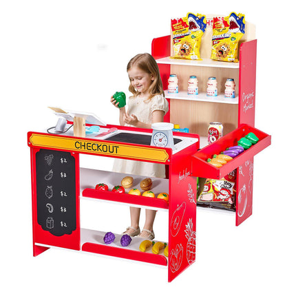 Kids Wooden Grocery Store Playset – Conveyor Belt, Register