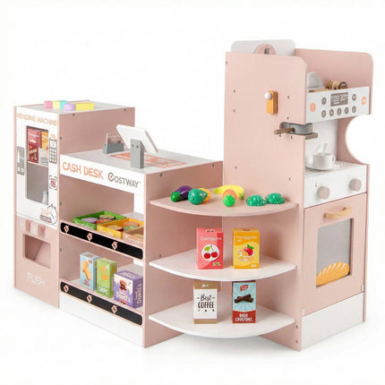 Kids Wooden Grocery Store Playset – Pink Supermarket