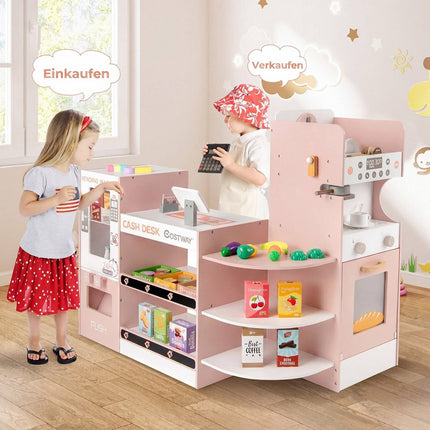 Kids Wooden Grocery Store Playset – Pink Supermarket