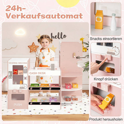 Kids Wooden Grocery Store Playset – Pink Supermarket