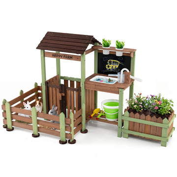 Kids Wooden Mud Farm Playset with Planter Box & Faucet