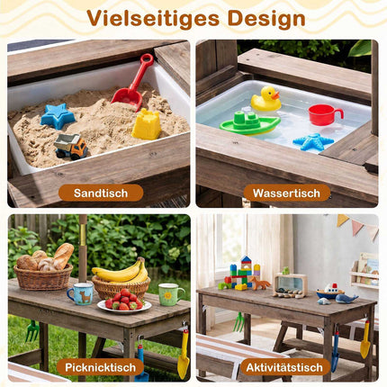 Kids Wooden Picnic Table Set with Umbrella and Benches