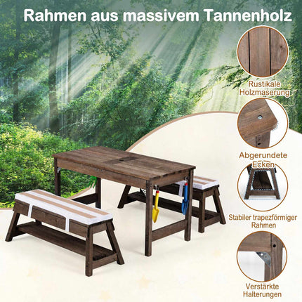 Kids Wooden Picnic Table Set with Umbrella and Benches