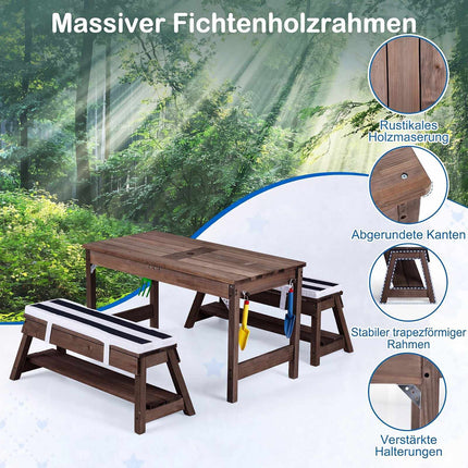 Kids Wooden Picnic Table Set with Umbrella and Cushions