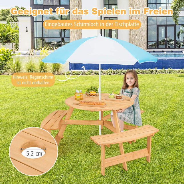 Kids Wooden Picnic Table and Bench Set, Umbrella Hole