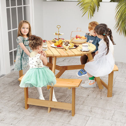 Kids Wooden Picnic Table and Bench Set, Umbrella Hole