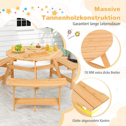 Kids Wooden Picnic Table and Bench Set, Umbrella Hole