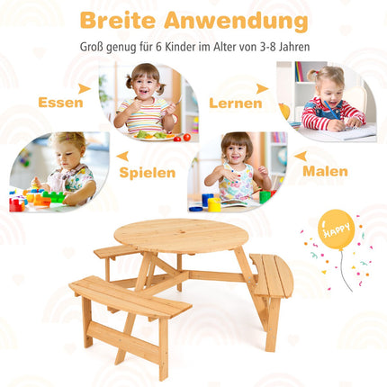 Kids Wooden Picnic Table and Bench Set, Umbrella Hole