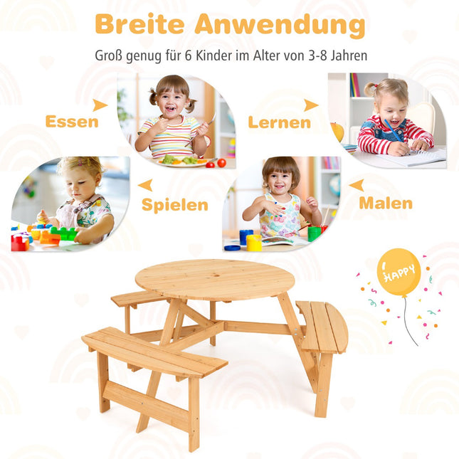 Kids Wooden Picnic Table and Bench Set, Umbrella Hole