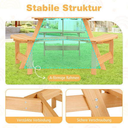 Kids Wooden Picnic Table and Bench Set, Umbrella Hole