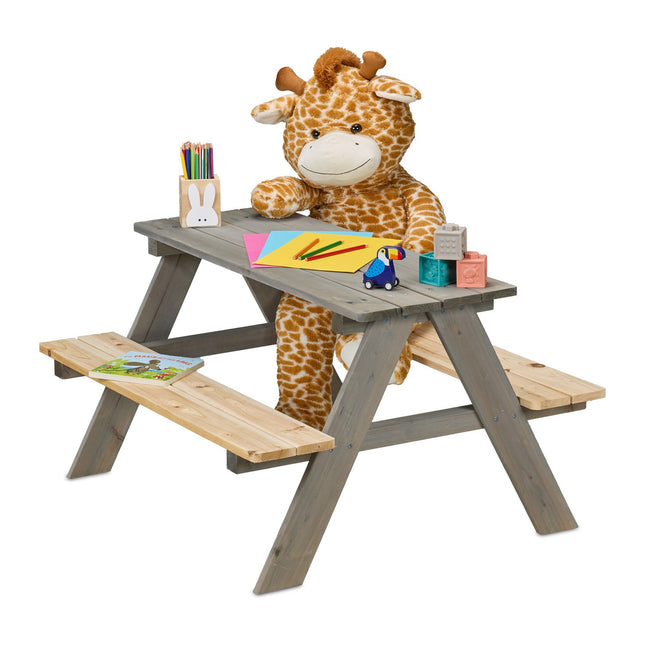 Kids Wooden Picnic Table with Benches, Pine Wood