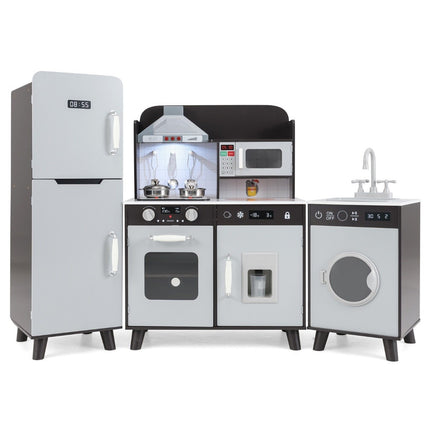 Kids' Wooden Play Kitchen Set with Fridge & Washer