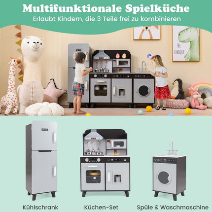 Kids' Wooden Play Kitchen Set with Fridge & Washer