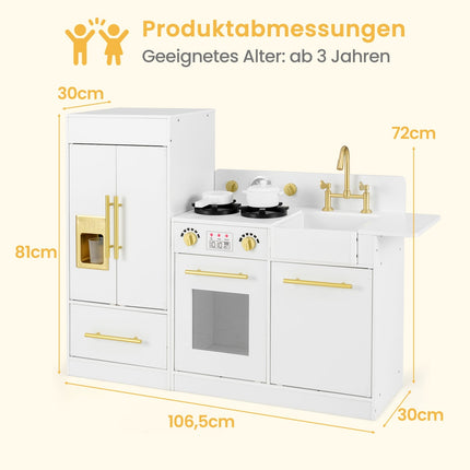 Kids Wooden Play Kitchen Set with Sink & Ice Maker