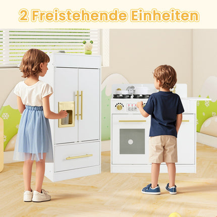 Kids Wooden Play Kitchen Set with Sink & Ice Maker
