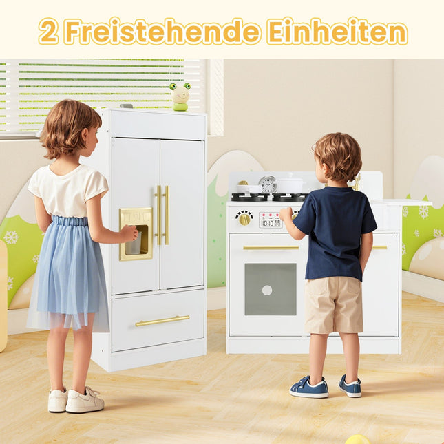 Kids Wooden Play Kitchen Set with Sink & Ice Maker