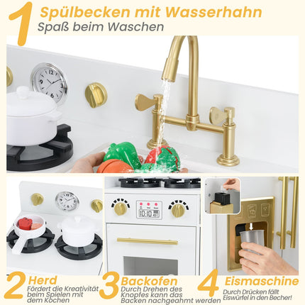 Kids Wooden Play Kitchen Set with Sink & Ice Maker