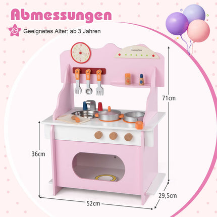 Kids Wooden Play Kitchen with Accessories – Pink