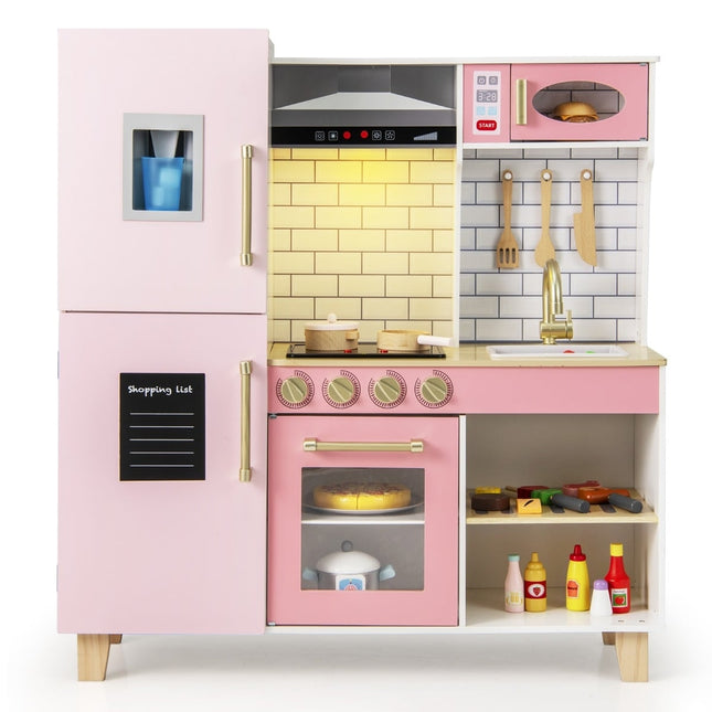 Kids' Wooden Play Kitchen with Ice Maker & Chalkboard