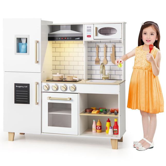 Kids Wooden Play Kitchen with Ice Maker and Chalkboard